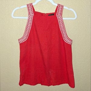Womans Ann Taylor Linen Orange Sleeveless Top with White Trim Small